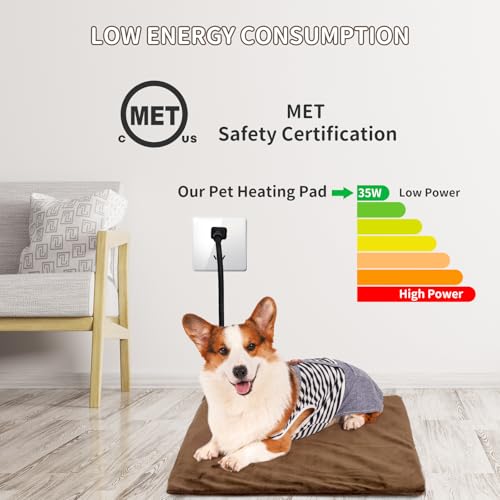NAMOTEK Pet Heating Pad, Waterproof Heated Mat with Chew Resistant Cord Safe Electric Auto Constant Temperature Heating Pad for Dogs and Cats Indoor Warming Pad 19.7" x15.7" - size: 19.7"x15.7"