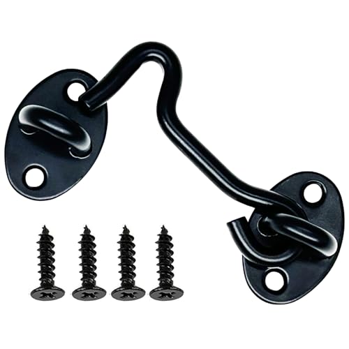 4 Pack 3" Hook and Eye Gate Latch, Stainless Steel Rust-Resistant Barn Door Lock Cabin Hooks for Gate Shutters Window Slide Barn Shed Cabinet Bathroom, with 16pcs Screw,Black - color: Black, size: 3 inch(4pcs)