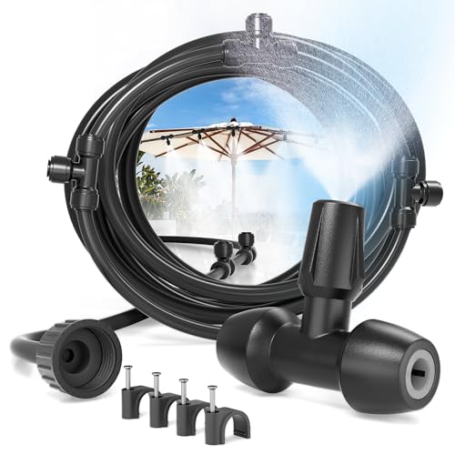 20FT Misters for Outside Patio – 2026 4th Gen Upgraded 4 Mist Nozzles Outdoor Misting System with Mister Kit - Gazebo Mister System for Garden Backyard Deck Greenhouse - size: 20ft