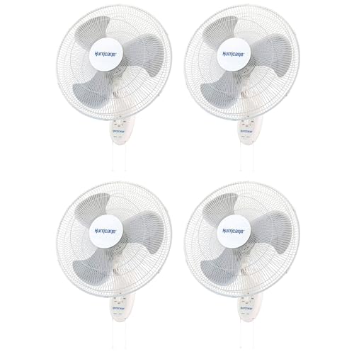 Hurricane Supreme 18" 90 Degree Oscillating Indoor Wall Mounted 3 Speed Plastic Blade Fan with Adjustable Tilt and Pull Chain Control, White (4 Pack) - style: Casual