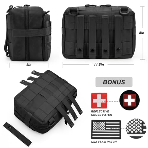 Jueachy Tactical Molle Pouch Large Admin Bag Utility Tool Pouches Molle Attachment EDC Pouches Expandable Molle Accessories Organizer Medical Pocket U.S.A Patch Included - color: Black Medical