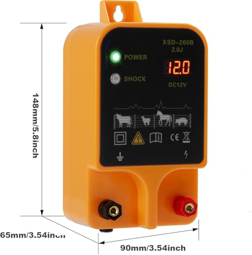 Strongest 2J 12V Pulse Electric Fence Charger - 20km Range Kit for Livestock & Dogs | High Power 3 Models Power SupplyFence Controller Charger for Wildlife Prevention, Farm, Poultry,Garden