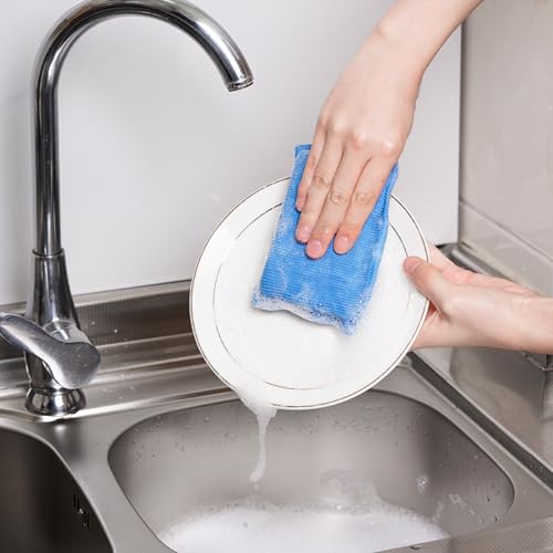 SCRUBIT Reusable Sponges for Dishes - 12 Pack Microfiber Sponges Kitchen Dish Scrubber, Machine Washable & Non-Scratch Scrubbers (Blue) - color: Blue