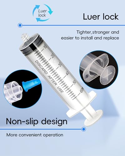 60ml Luer Lock Syringe without Needle - 60cc Plastic Syringes, Sterile, Individually Sealed, Pack of 30 - size: 60ML