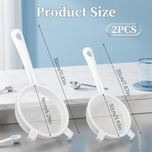 2 Pcs Double Ear Kefir Strainer Set with Handle Plastic Strainer for Kefir Grains Plastic Nylon Fine Mesh Sieve 2 Size Kitchen Strainers for Baking Tea Milk Food