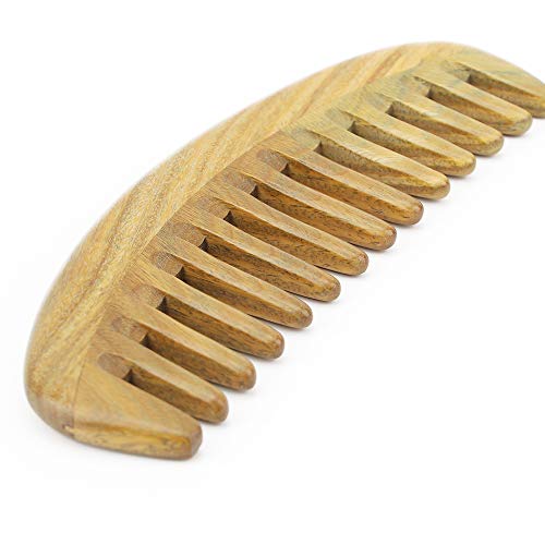 Onedor Handmade 100% Natural Green Sandalwood Hair Combs - Anti-Static Sandalwood Scent Natural Hair Detangler Wooden Comb (Oval Wide Tooth) | Handmade, Extra Wide Curved Shape, Rounded Teeth, Helps Reduce Static, Less Pulling, Wavy Thick Long Hair, Scalp