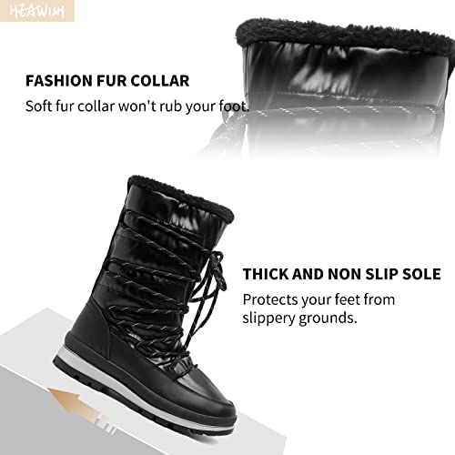 HEAWISH Women’s Winter Snow Boot Fur Lined Mid Calf Warm Boots - color: Black, size: 6