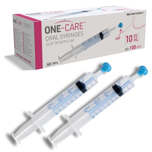 ONE-CARE 10ml Oral Syringe w/Cap, Slip Tip Liquid Dispensers, 100/Box | Precise Dosing, Infants-Oral Feed, Accurate Graduation, Individually Wrapped, Food-Grade Plastic, Adult & Pet - size: 10 ml Blue Scale