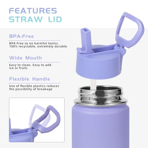 Volhoply 14oz KIds Stainless Steel Insulated Leakproof Bottles Water Bottle with Straw Lid and Silicone Boot,BPA-Free Easy Use for Boys&Girls,Double Wall Vacuum Bottles(Purple Blue,1) - color: Purple Blue