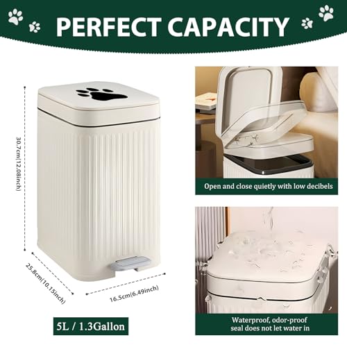 Dog Poop Trash Can Outside - 5L/1.3Gal Small Outdoor Trash Can with Lid | Outdoor Dog Poop Trash Can with Foot Pedal, Dog Waste Container with 40 Bags, Lid Soft Close for Pet, White - size: 5L White Trash Can