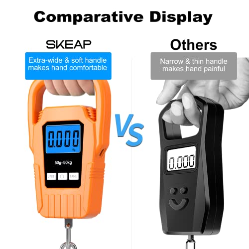 SKEAP Digital Fish Scale Hanging Scale Fishing Scale,110lb/50kg Luggage Scale,Upgrade Large Handle & Backlit LCD Display, Electronic Balance Digital Fishing Postal Scale,Orange,Fishing Gifts for Men - color: Orange