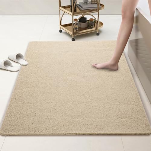 HOMBYS 58 x 32 Extra Large Shower Mat for Shower Stall Tub, Non Slip Bath Mat Bathroom Accessories, PVC Loofah Mats for Shower and Bathroom, Quick Drying, (Khaki, 58"x32") - color: Khaki, size: 2'8" x 4'10" (Rectangular)