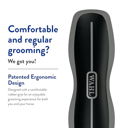 Wahl Professional Animal Equine Soft Body Horse Brush, Black | Effortlessly Removes Dirt and Loose Hair, Comfortable Rubber Grip, Patented Ergonomic Design