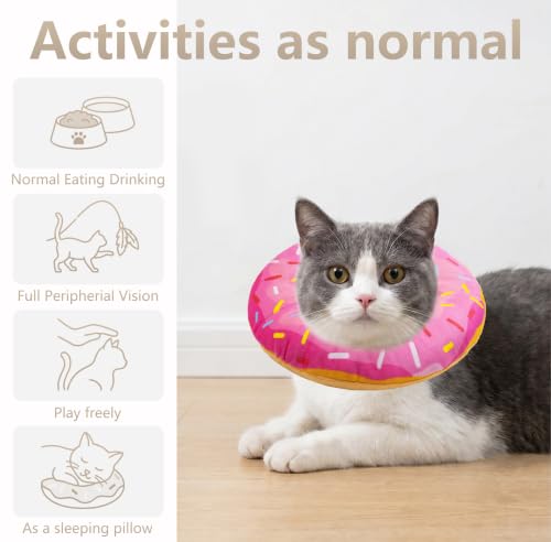 Cat Cone Collar Soft, Adjustable Cat Recovery Cone (Pink, S) | Stop Licking, Cute Kitten Donut Collar After Surgery, Elizabethan Collars for Kittens, Lightweight Cats Neck Cones - color: Pink, size: Small