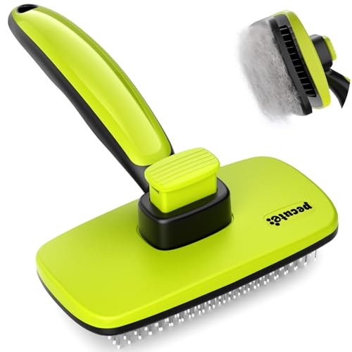 Pecute Skin Friendly Self-Cleaning Slicker Brush for Dog & Cat Shedding | 1 click clean, Lightweight, Undercoat hair removal, For short/long/double/white coats - size: Large