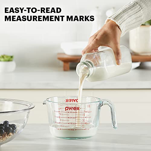 Pyrex 4-Cup Glass Measuring Cup For Baking and Cooking, Dishwasher, Freezer, Microwave, and Preheated Oven Safe, Essential Kitchen Tools (Pack of 2) - size: 4 Cup (Pack of 2)