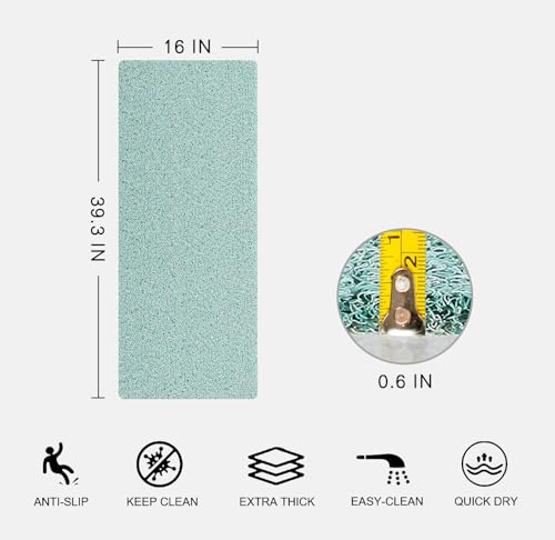 0.6" Extra Thick Non Slip Shower Mat, PVC Loofah Shower Mat with Drain, Quick Drying Bath Mat for Inside Shower, Bathtub Mats Foot Scrubber for Elderly, Bathroom, Kitchen, Wet Areas(Blue 16x39) - color: Blue, size: 39" x 16" (Rectangular)