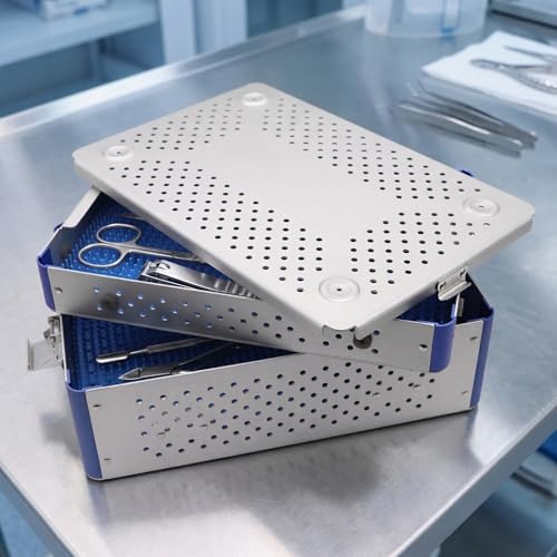 Autoclavable Aluminum Sterilization Tray, Silicone Mat for Ultrasonic Cleaning & Dental Tools 11.8"×7.9"×3.5"