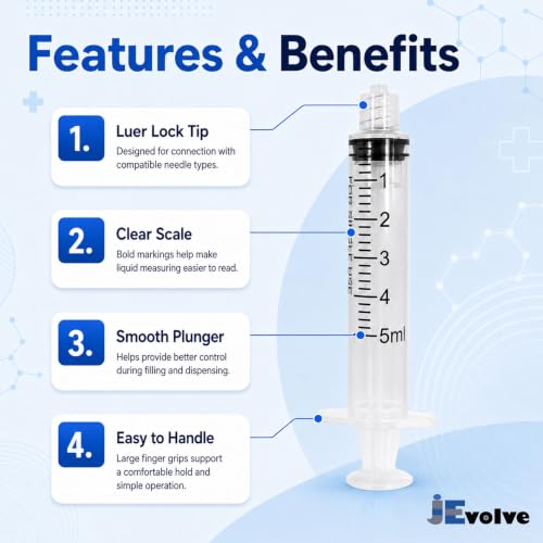 100 PCs Dental Grade 5ml Syringe Without Needle by JEVOLVE | Clear Rubber Head Non Sterile Syringes Perfect for Scientific Labs, Industrial Art & Crafts