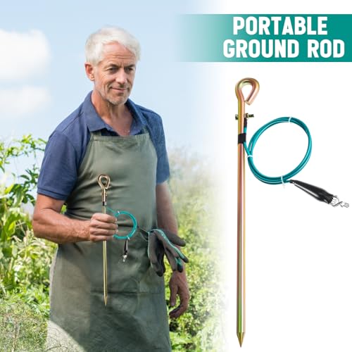 Tellegloww 2 Pcs Portable Ground Rod Grounding Rod with 4ft Grounding Wire 12AWG and Clip Grounding Pin Electric Fence Ground Rod for Antennas Satellite Dishes Generator (Spring Clamp) - style: Spring Clamp