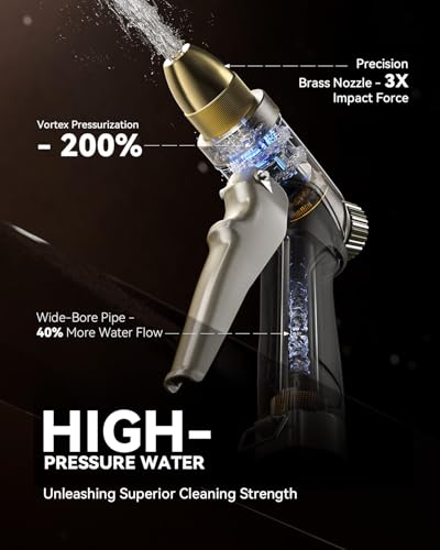 RAINPOINT Garden Hose Nozzle, 100% Heavy Duty Metal Hose Sprayer, High Pressure Water Hose Nozzle with Adjustable Spray Patterns and Flow Control for Watering Plants, Car Washing, Pet Washing, Gold - color: Gold