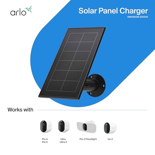 Arlo Solar Panel Charger (2021 Released) - Certified Accessory - Works with Arlo Pro 5S 2K, Pro 4, Pro 3, Floodlight, Ultra 2, and Ultra Cameras, Weather Resistant, Easy Install, Black - VMA5600B - color: Black