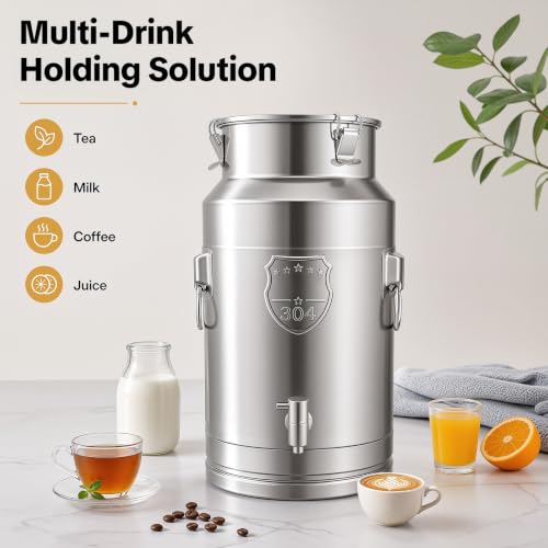 304 Stainless Steel Beverage Dispenser, 5.28Gal/20L Drink Dispenser | Water Beverage With Spigot Milk Can Milk Pail Bucket, For Hot Water, Cold Milk, Coffee, Tea, Juice - size: 5.28Gal/20L