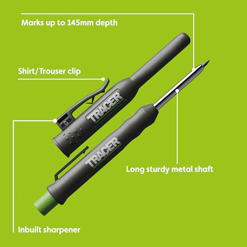 Tracer 2.8mm Carpenters Pencil Deep Hole Construction Pencil | Site Holster and Pencil Sharpener Carpenter Pencils Mark Up to 5.7 Inches Woodworking Pencil - Lapiz de Construccion - style: Pencil