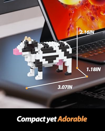 QISHOUTING Cow Mini Building Toy for Kids, Farm Animals Mini Building Blocks & Learning Toy for Girls Boys, Miniature Cow Figurine Toys for Adults Girls, Birthday Party Favors Stocking Stuffers - style: Cow