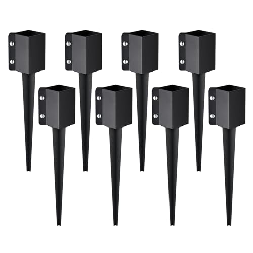 VEVOR Fence Post Anchor, 8 Pack 4 x 4 Inches Outer Diameter (Inner Diameter 3.5 x3.5 Inches) Ground Spike 24", Metal Black Powder Coated Post Stake Ground, for Mailbox Deck Garden Railing - size: 24 x 4 x 4 Inches