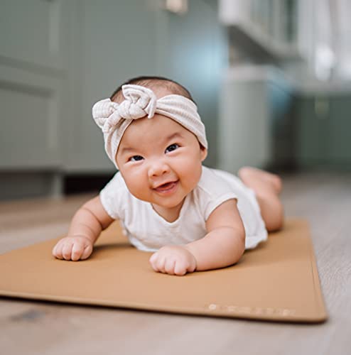 Vegan Leather Baby Changing Mat 16x30in, Wipeable, Foldable, Tan | Wipeable vegan leather changing mat folds compact for travel, portable multipurpose 16x30in - color: Tan