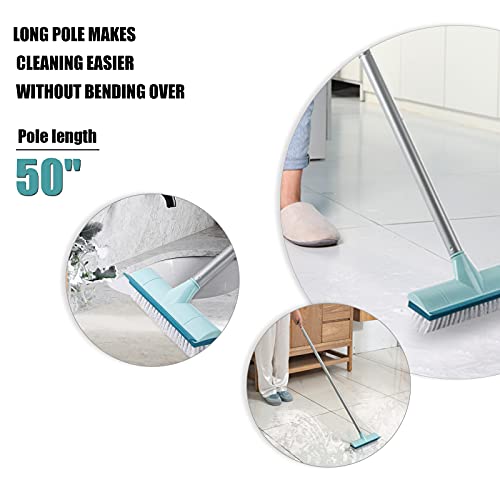 BOOMJOY Floor Scrub Brush with Long Handle, 2 in 1 Scrape and Brush, Stiff Bristles for Cleaning Bathroom, Patio, Garage, Kitchen, Deck, Tile, Blue - color: Blue