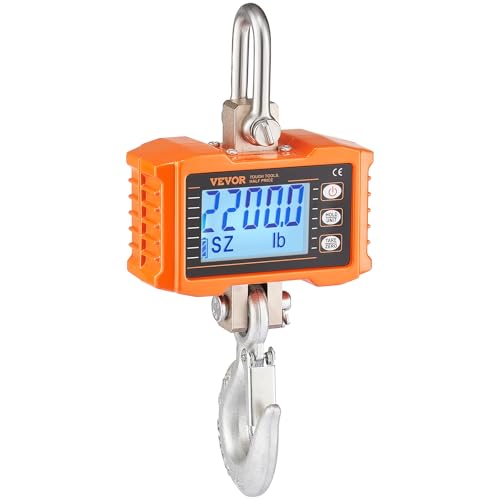 VEVOR Digital Crane Scale, 2200 lbs/1000 kg, Industrial Heavy Duty Hanging Scale with Remote Control, Cast Aluminum Case & LCD Screen, High Precision for Construction, Factory, Farm, Hunting (Orange) - style: 2200BLS