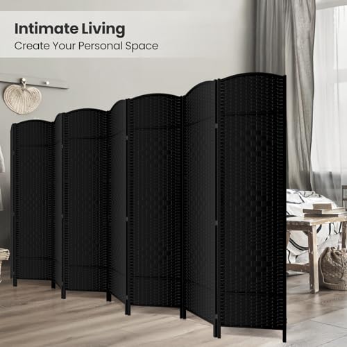 8 Panel Folding Room Divider,Woven Privacy Screen,Black | Solid wood frame, handcrafted diamond pattern, 6FT tall, extends to 126 inches wide, no assembly required - color: Black, size: 8-Panel