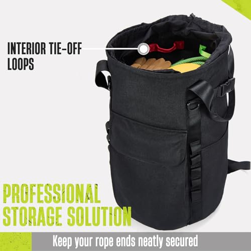 Arborist Rope Bag, 35L Tree Climbing Rope Bag, Arborist Equipment Bucket Backpack, Arborist Gear Carrier Bag with Side Pockets, Tough Rock Climbing Backpack, Rock and Tree Climbing Gear - color: Green