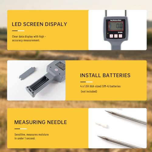 TK100H Portable Hay Moisture Meter with Probe, Accurate and Fast Tester for Forage Grass, Alfalfa, Cereal Straw, and Hay Bales to Monitor Hydration Levels