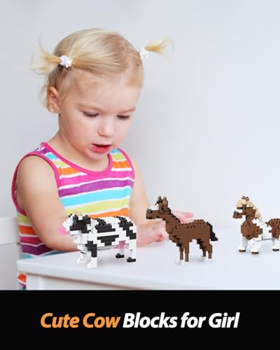 QISHOUTING Cow Mini Building Toy for Kids, Farm Animals Mini Building Blocks & Learning Toy for Girls Boys, Miniature Cow Figurine Toys for Adults Girls, Birthday Party Favors Stocking Stuffers - style: Cow
