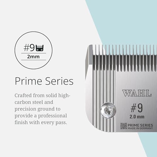 Wahl Pro Animal Prime Series Blades - Professional Fine Tooth Pet Clipper for Horse, Cat & Dog Grooming - Made from High-Carbon Steel - #9, 2.0mm | Solid High-Carbon Steel, Quick-Change System for Dog, Cat, and Horse Grooming - size: #9