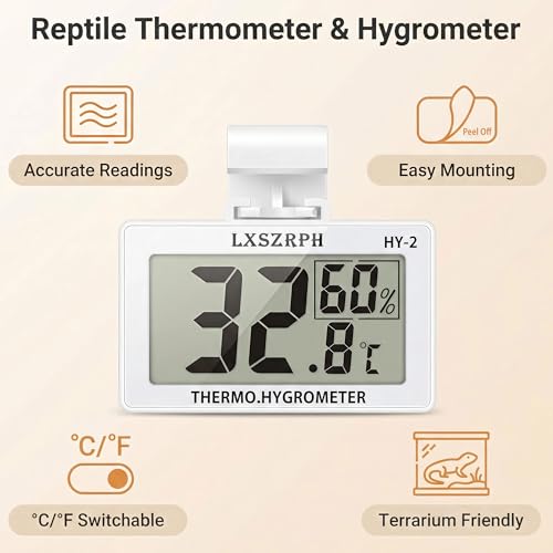 Reptile Hygrometer Thermometer, Digital Amphibian Hygrometer Thermometer with Hook, Temperature Humidity Meter Gauge for Reptile Tanks, Terrariums, Vivarium, LCD Display (2 Packs) - size: 2 packs