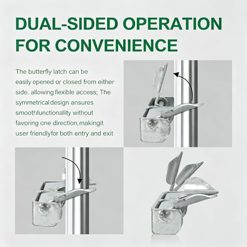 Wall Mount Butterfly Latch 1-3/8" to 1-5/8", Gate Fork Lock with Padlock Hole, Chain Link Fence Parts, Gate Fork Latch,Chain Link Fence Gate Latching Hardware,Galvanized Steel (Silver) - color: Silver