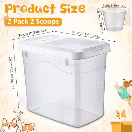 2 Pack 20 Lbs Airtight Dog Food Storage Container with Scoops | 2 Measuring Cups, Flip Lids, Clear Bins with Markings, Preserve Freshness, Pet Dog Cat Rice Grain Treat Storage - size: 20 Lbs