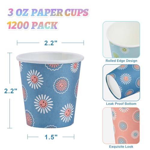 SIUQ 1200 Pack 3 oz Paper Cups, Small Disposable Bathroom Cups 3 Ounce | Ideal for Mouthwash, Coffee, Parties, Picnic, BBQ, Travel & Events. Sturdy Mini Paper Cups with Daisy Print for Home/Office. - color: Daisy 3oz-1200 pack