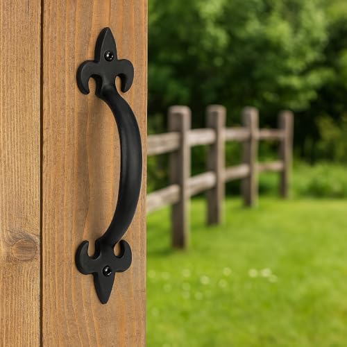 2-Pack 8 Inch Fleur Arc Barn Door Handle - Black Cast Iron Pull for Sliding Doors, Gates, Sheds, Fences, Closets - Indoor Outdoor Farmhouse Hardware - size: 8" - 2 Pack, style: Fleur Arc