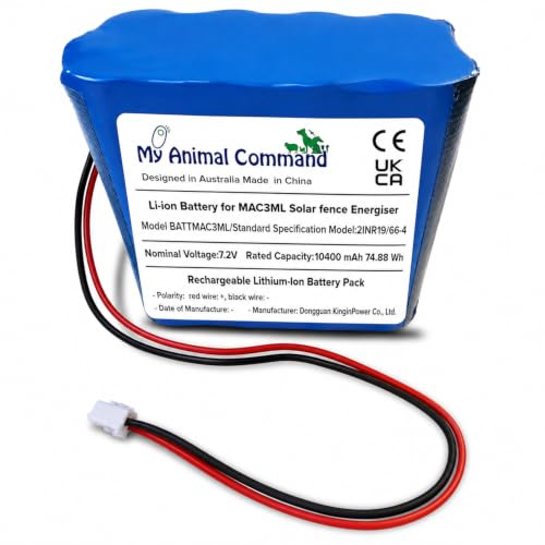 My Animal Command Replacement Lithium Ion Battery Pack | Suitable For MAC3ML Model Solar Electric Fence Energizer, 10400mAh, 74.88 Watt Hours, DIY Installation