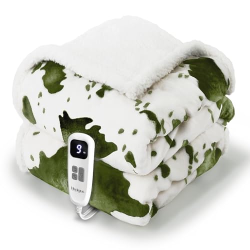 Heated Blanket Throw Blanket - Fast Heating Electric Blanket, Soft Heated Throw with 4 Time Settings,10 Heating Settings, Warm Gifts for Women Mom Grandma(50" x 60" Cow Print Sage Green) - color: 07 - Sage Ombre-white, size: Throw 50" x 60"
