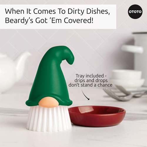 New! Beardy Gnome Dish Brush by Ototo - Gnomes, Quirky Gifts, Cute Kitchen Accessories, Funny Kitchen Gadgets, Vegetable Brush, Cute and Useful Gifts for Women (Green) - style: Beardy Green