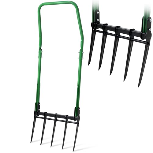 BroadFork Garden Tool, Heavy Duty 5-Tine Broad Fork Hand Tiller, Garden Pitchfork with Ergonomic U-Shaped Handle, Digging Fork for Gardening, Cultivating