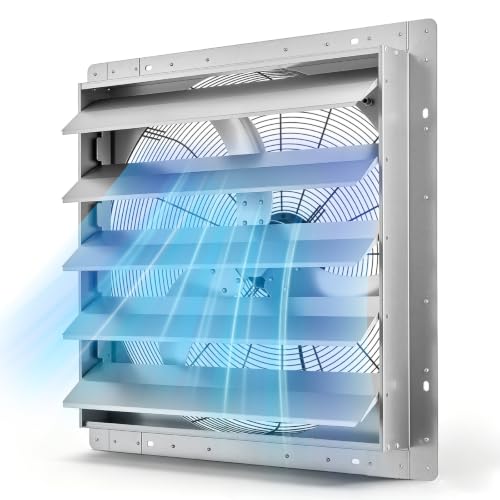 VEVOR 24 Inch Shutter Exhaust Fan Wall Mounted Automatic Louvers Silver, Sturdy Steel Housing, Low Noise, AC Motor, 7030 CFM Ventilation and Cooling for Attic, Garage, Barn, Greenhouse, Workshop | Wall Mounted Attic Fan Automatic Shutter, AC Motor, Heavy-