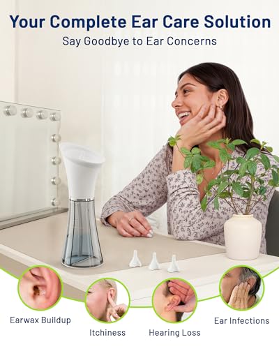 Ear Wax Removal, Self-Collecting Electric Flush Kit, White | Safe Ear Cleaner with Overheat Shutoff, One-Hand Operation, 4 Pressure Modes, Showerproof IPX7, FSA-HSA, Home Use - color: White
