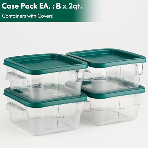 CURTA 8-Pack 2 Qt NSF Clear Polycarbonate Food Storage Containers with Green Lids - Square, Commercial-Grade, Freezer & Dishwasher Safe, Stackable - color: 2.0 Qt 8-Pack(Green Lids)
